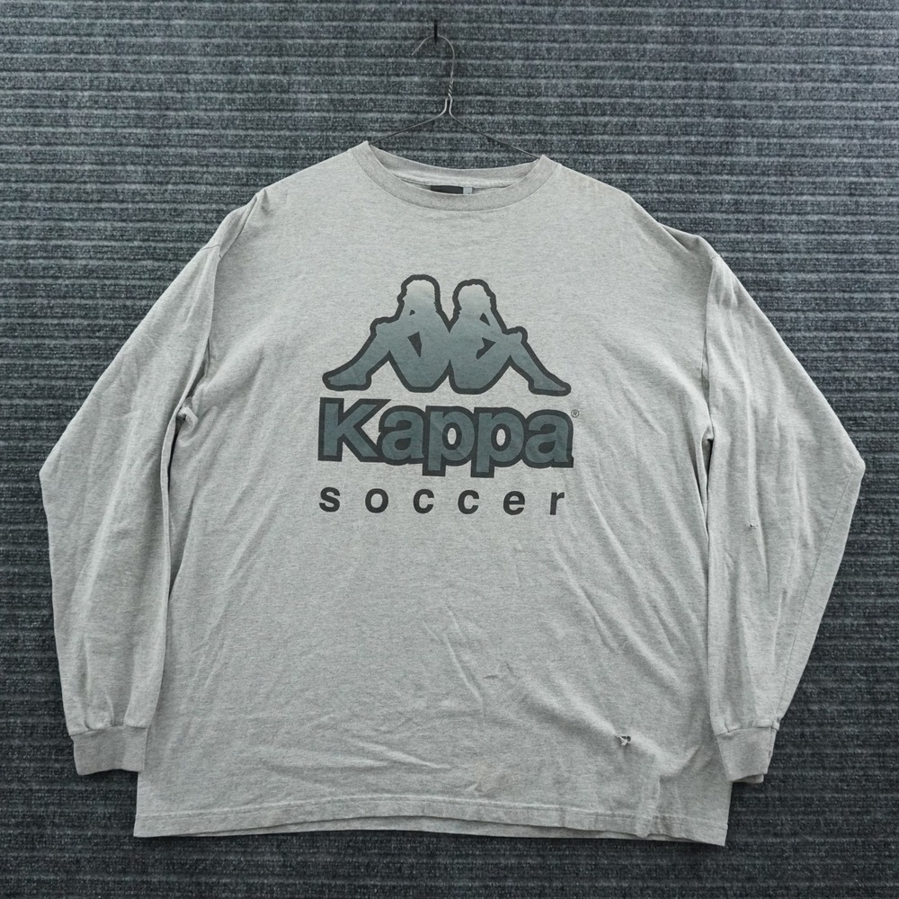 Kappa Soccer T-Shirt Mens XL Grey Vintage Y2K Long Sleeve Omini Logo USA Made